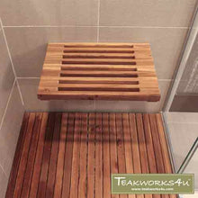 Load image into Gallery viewer, 18" Wall Mount Fold Down Teak Shower Bench with Slot Openings